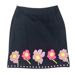 Vintage 90s Floral Applique Woven Cotton Mini Skirt L